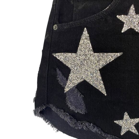 Carmar Beatrice Revolve Black Denim Silver Star Mini Skirt Zipper Front size 25 - Picture 2 of 6